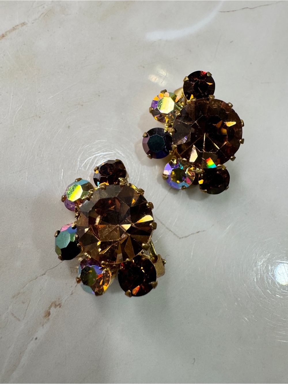 TRIAD Vintage Crystal Cluster Clip-On Earrings